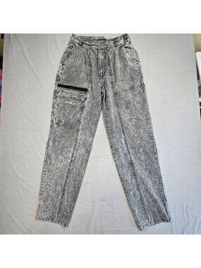 Vintage 80s Gitano Mens 31 Cargo Acid Wash Gray Cargo Denim Tapered Leg Pants